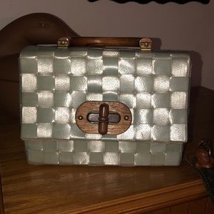 Vintage 50s rare pearl woven vinyl wood Japan bag